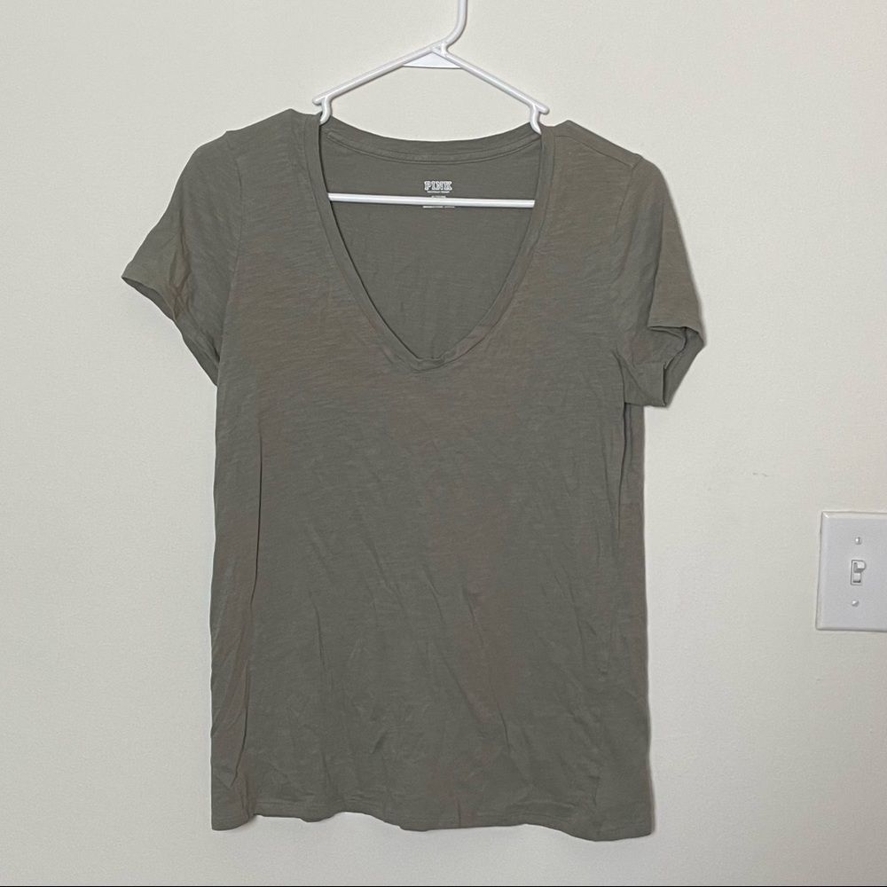 PINK Gray Green V Neck T-Shirt